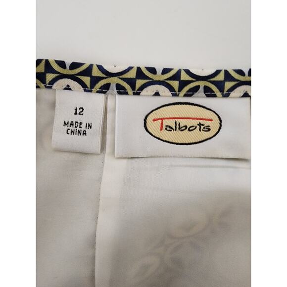TALBOTS Blue Black Beige Geometric Design Silk Wool Blend Below Knee Skirt SZ 12 - Picture 5 of 8